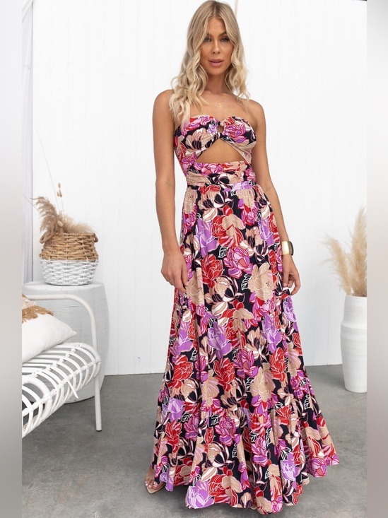 Petal & Pup Dresses & Skirts - Petal & Pup Floral Strapless Cutout Noosa Maxi Dress Large NWOT